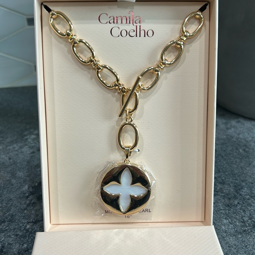 Camila Coelho Gold Necklace with Black and White Pendant